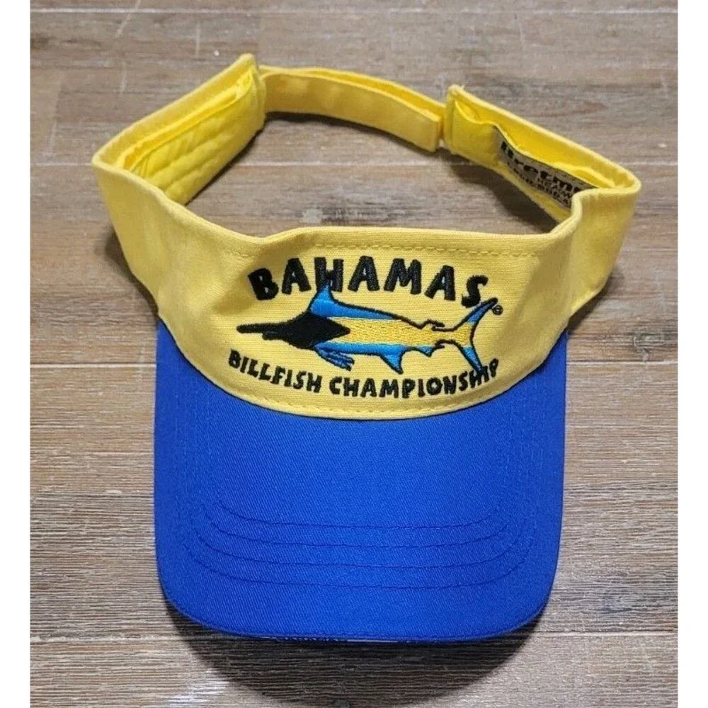 Bahamas Billfish Championship Yellow Blue Visor Fishing Hat Cap Adjustable